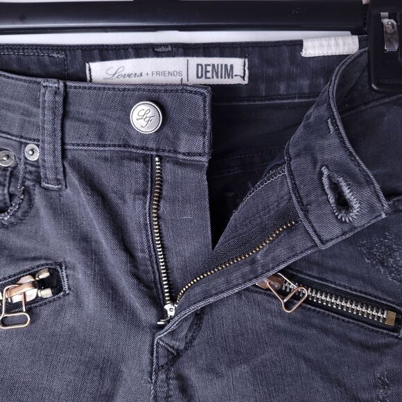 Lovers + Friends Jeans 25 Black Distressed Goth Rockstar - Picture 5 of 12